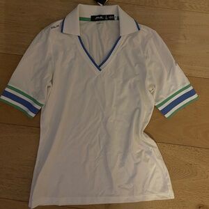 White Blue Striped Short Sleeve Ralph Lauren Golf Shirt